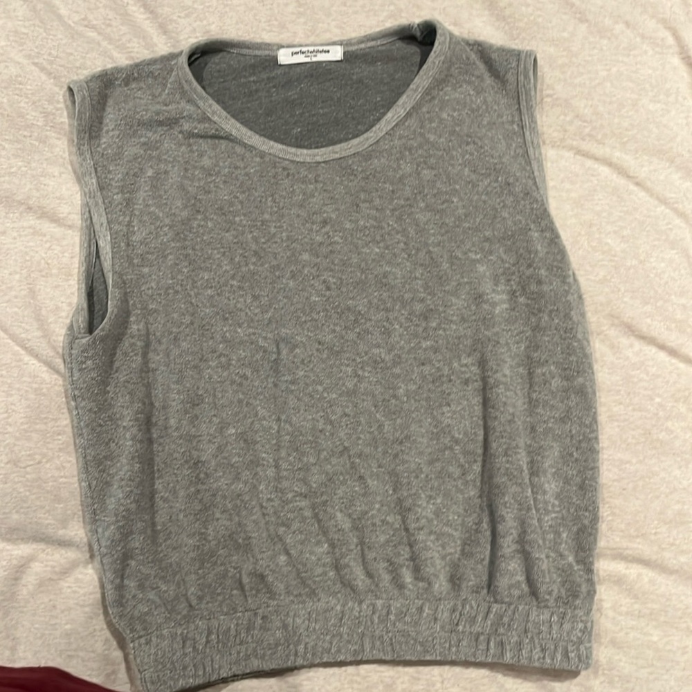 perfectwhitetee Gray Sleeveless Knit Top